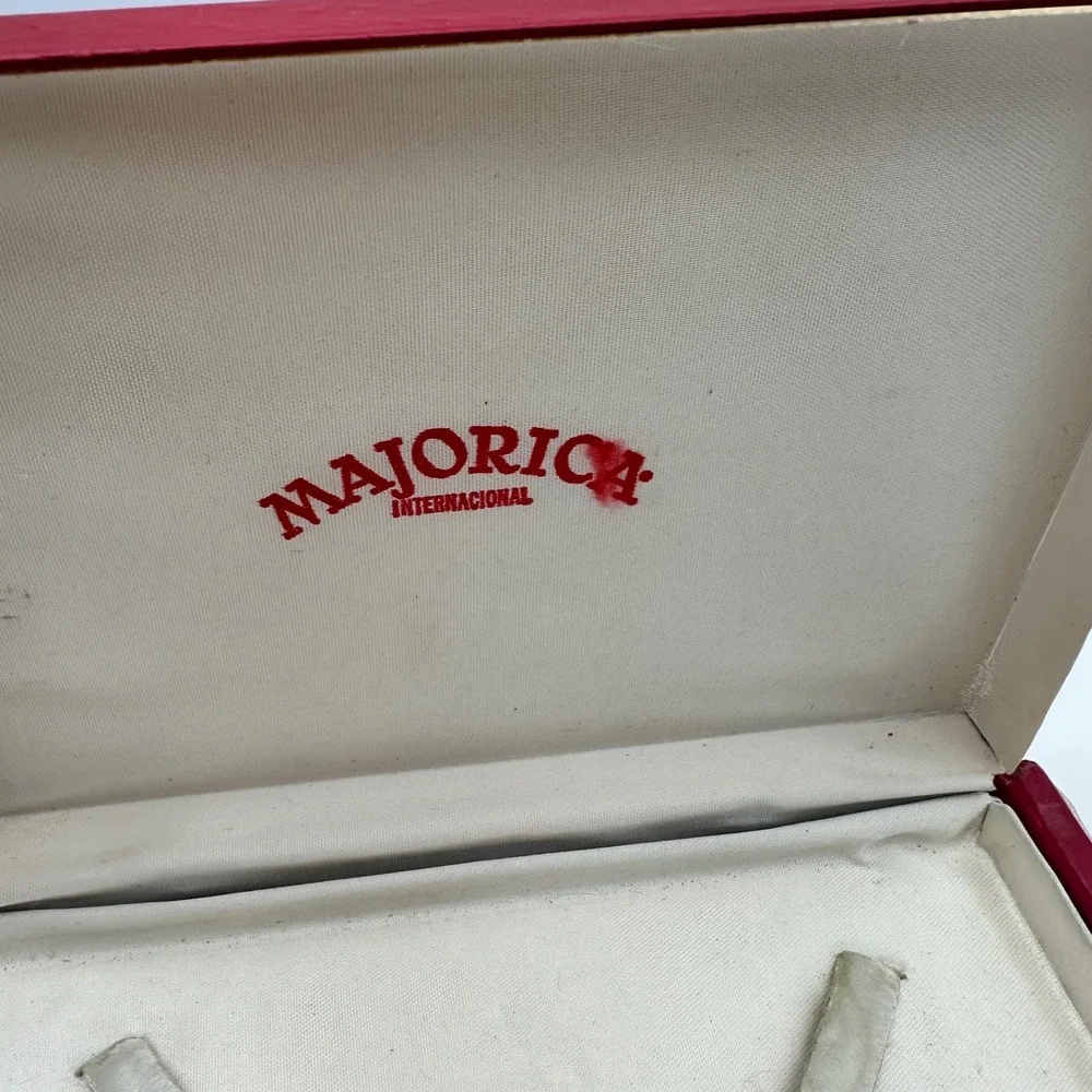 Vintage Majorica Red Jewelry Display Box Presentation Case Spain Crest